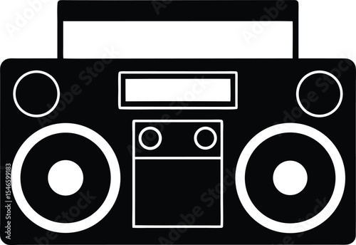 Boombox – black silhouette on white background