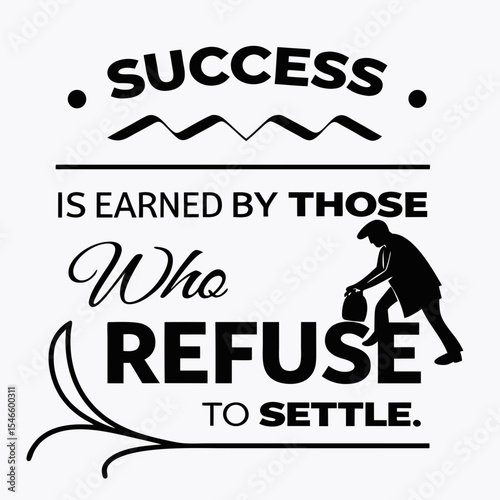 Motivational typography t-shirt design, Success is earned by those who refuse to quit or settle
