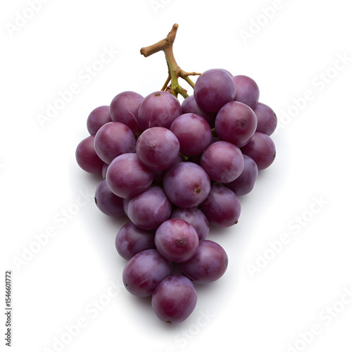 A photorealistic purple grape cluster, isolated on a clean white background, glossy skin, soft lighting, 4k resolution