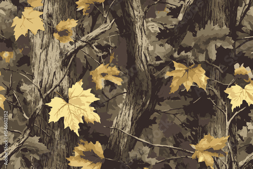 Hunting camouflage with oak tree for hunting and military. Hunting camouflage seamless pattern design.