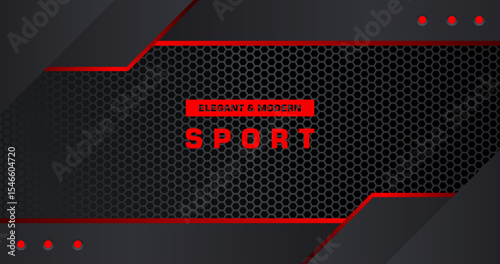 Creative sport background. Vector black background with red neon light and metal pattern decoration. Black geometric background. Metal metallic background
