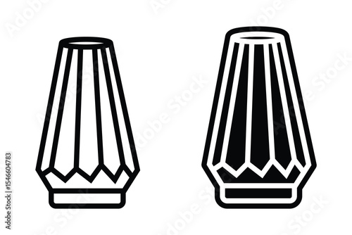 Plant pot flower top art silhouette vector with line art on white background