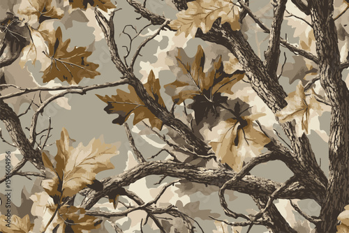Hunting camouflage modern pattern, vector military print. real tree forest camouflage seamless pattern	