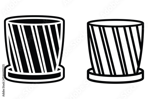 Plant pot flower top art silhouette vector with line art on white background