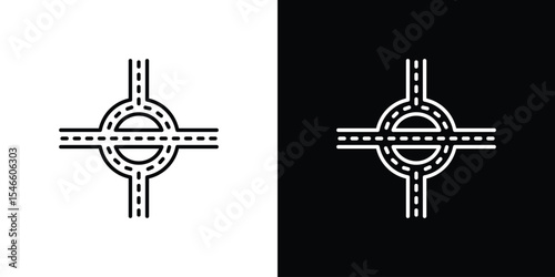 Road junction icon in black. flat graphic vector icon
