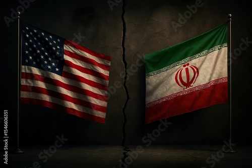 Tension Between USA and Iran Flags