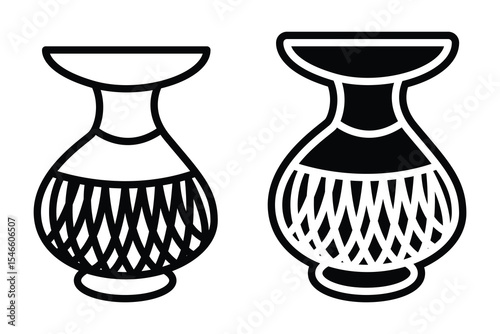 Plant pot flower top art silhouette vector with line art on white background