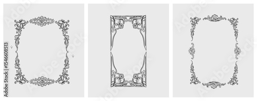 Hand drawn vector abstract outline,graphic,line vintage baroque ornament floral frame in calligraphic elegant modern style.Baroque floral vintage outline design concept.Vector antique frame isolated.