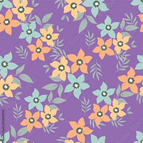 Cute feminine seamless watercolor pattern with little tiny wildflowers, hand drawn