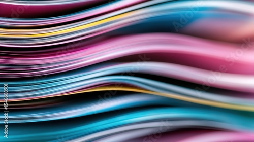 An abstract close-up image of colorful, wavy printed paper showcasing intricate designs, offering a vibrant, artistic feel that's ideal for graphic design and creative projects.