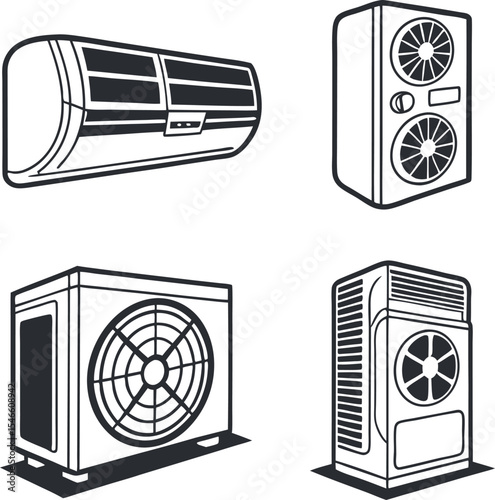 Air conditioner vector set icon illustration with a global business concept design