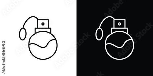 Round perfume bottle icon in black. flat graphic vector icon