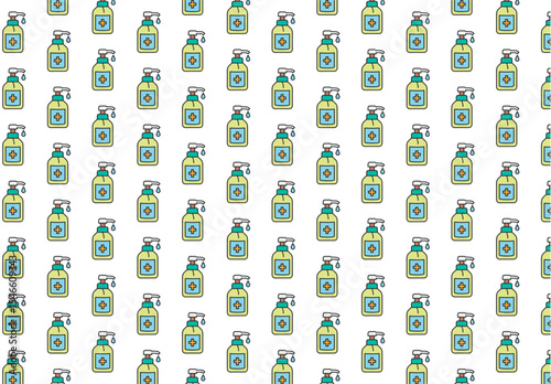  Hand sanitizer bottle. Seamless pattern. Icons on white background - stock illustration
