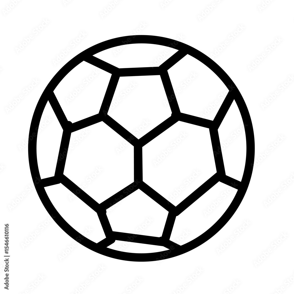 Obraz premium Simple line drawing of a classic soccer ball or football with hexagonal and pentagonal panels. Ideal for sports and game related icons