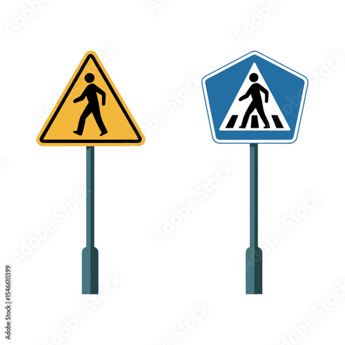 Vector illustration of pedestrian crossing warning and informational signs
