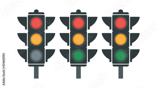 Vector illustration of traffic light icons showing red, yellow, and green signals