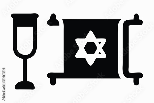 Jewish Religious Symbols: Torah Scroll and Wine Cup