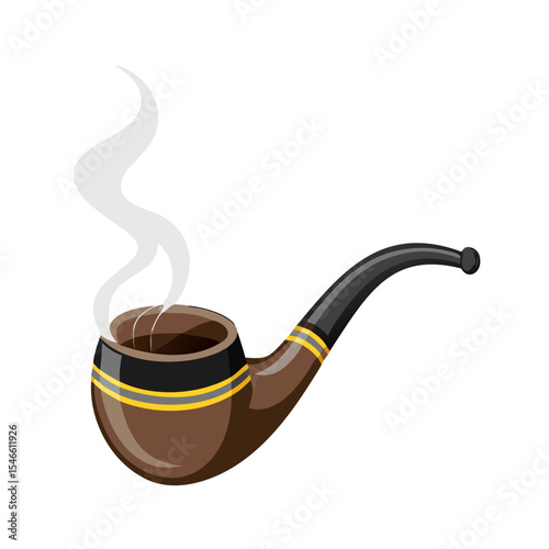 Classic Wooden Smoking Pipe Illustration – Vintage Curved Tobacco Pipe with Elegant Finish and Gold Detailing – Iconic Gentleman Style Clipart