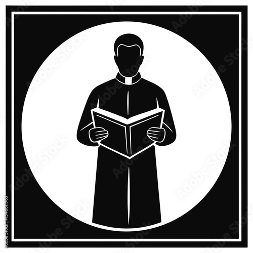 A priest reads from a book, isolated on white background