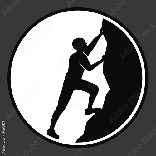 A person climbs a steep rock face