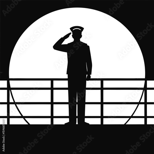 A sailor salutes at night on a ship deck