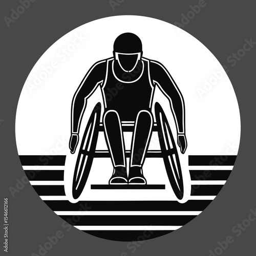 Silhouette of a wheelchair athlete at the starting line, isolated on white background