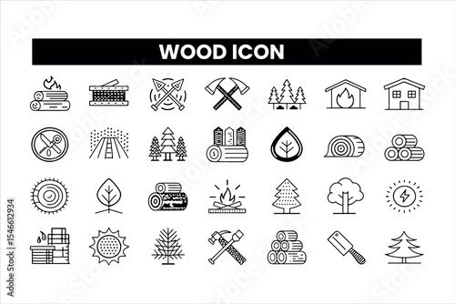 Set of  outline icons related wood icon collection. Editable stroke. Vector illustration
