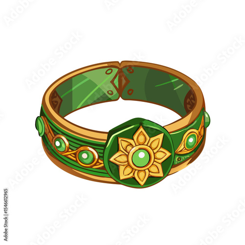 Ornate Gold and Green Floral Bracelet – Decorative Boho Style Jewelry Clipart for Nature-Inspired, Ethnic, Fantasy, Tribal, or Artistic Design Projects