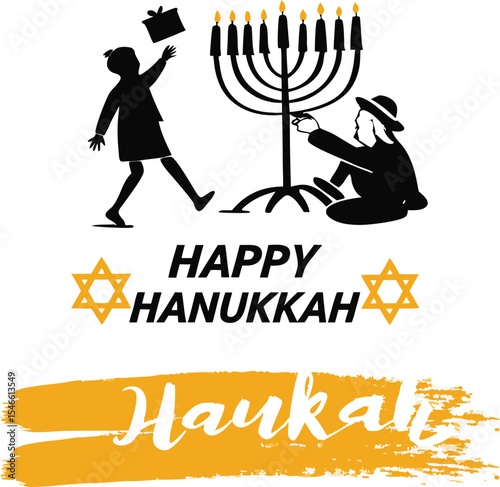 Festive hanukkah celebration illustration featuring menorah candles and jewish holiday traditions with symbols