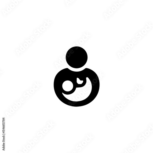 A simple, black and white graphic icon depicts a parent holding a baby.