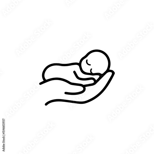 A baby lying on a hand vector line. Hand drawn line and vector logo