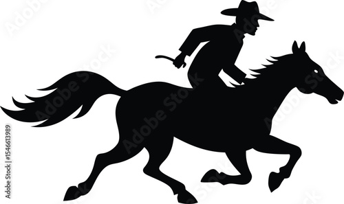 cowboy and horse running   black silhouette vector,Western riding discipline Reining vector