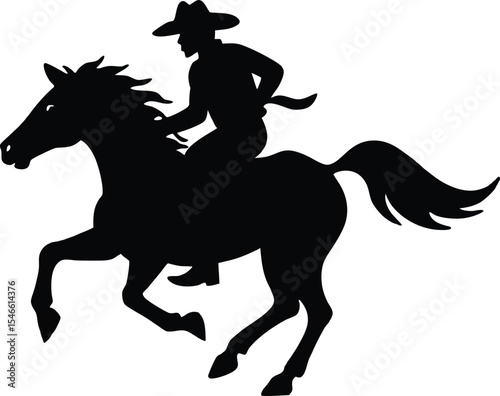 cowboy and horse running   black silhouette vector,Western riding discipline Reining vector