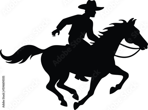cowboy and horse running   black silhouette vector,Western riding discipline Reining vector