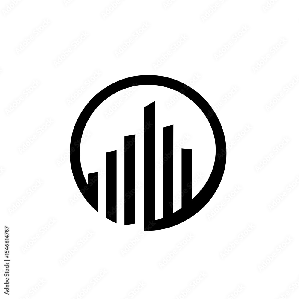 Bar graph logo in a minimalist style in black and white representing financial growth or progress Bar graph logo in a minimalist style in black and white representing financial growth or progress