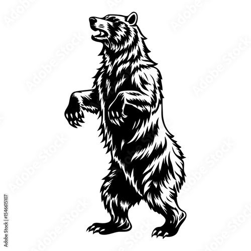 Aggressive Standing Bear Vector – Fierce Wild Animal Illustration for Mascots, Logos, Tattoo Art, Wildlife Prints, T-Shirts, and Vintage Graphic Designs