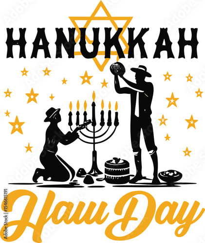 Hanukkah celebration artwork silhouette with menorah candles star of david and holiday typography design elements