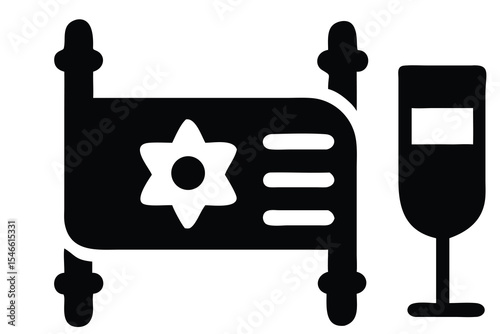 Jewish Religious Symbols: Torah Scroll and Wine Cup