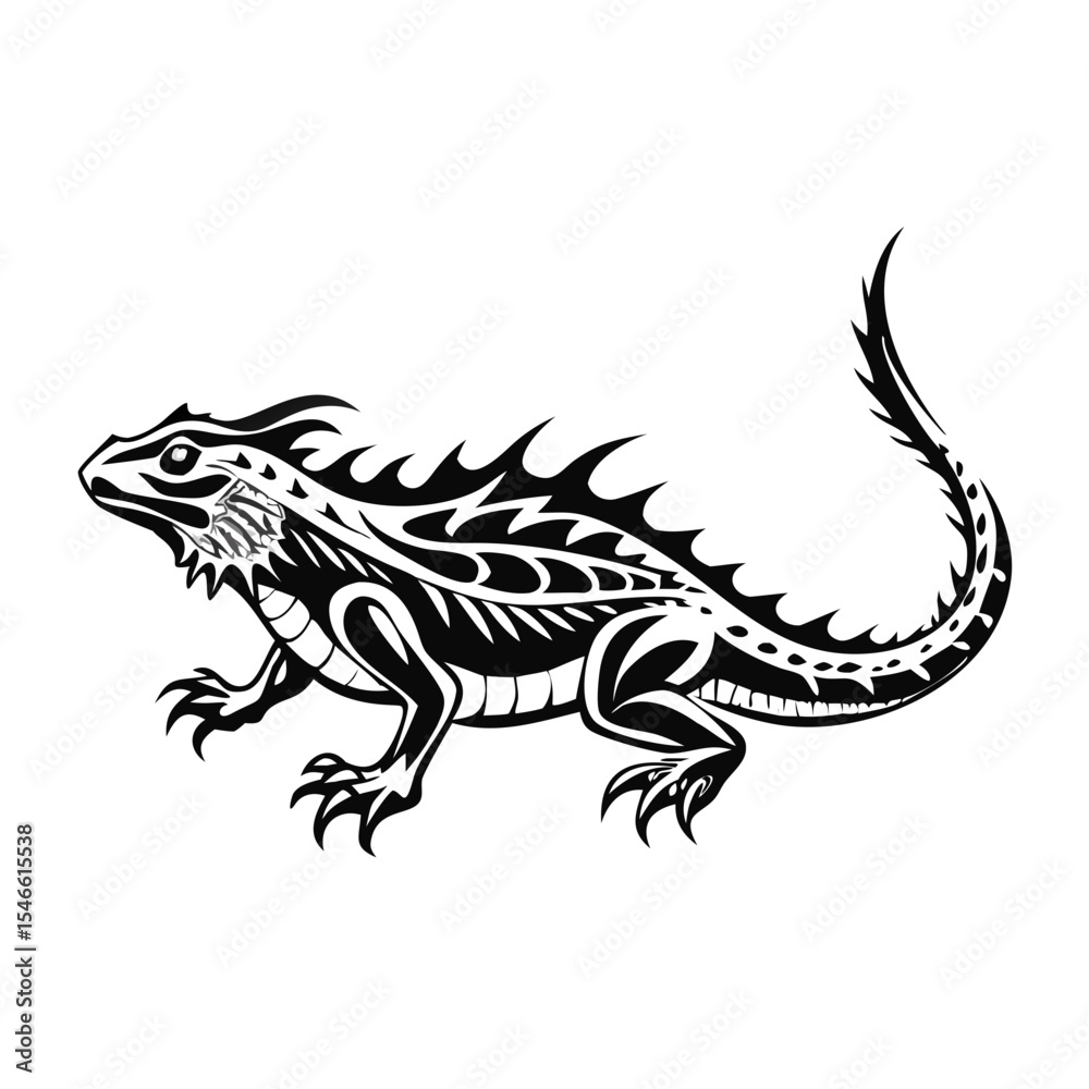Obraz premium Tribal Lizard Vector Illustration – Reptile Clipart for Tattoos, Nature Designs, T-Shirts, Stickers, Wildlife Art, and Desert-Themed Projects