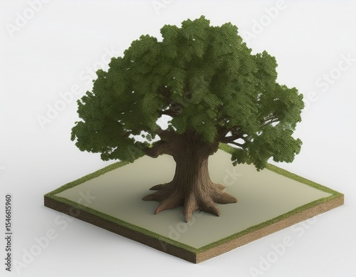 oak tree white background 3d rendering isometric