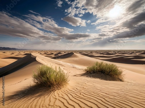 Desert Dunes under a Cloudy Sky