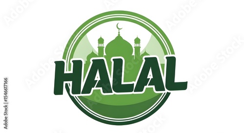Halal Food Certification Logo with Mosque Silhouette | Islamic Dietary Compliance Label for Products, Packaging, and Marketing