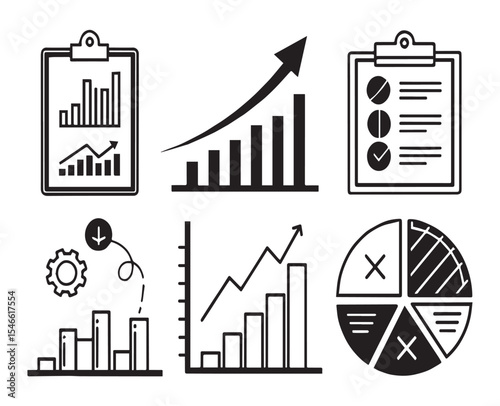 High-Quality Black and White Minimalist Icons – Infographics, Charts, Graphs, and Data Visualization Elements