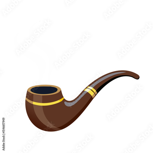 Classic Wooden Smoking Pipe Illustration – Vintage Curved Tobacco Pipe with Elegant Finish and Gold Detailing – Iconic Gentleman Style Clipart