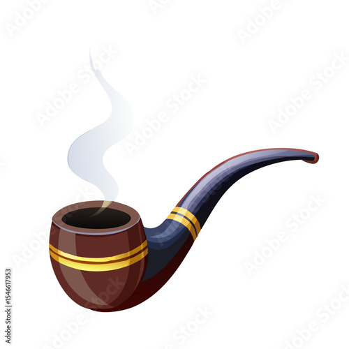 Classic Wooden Smoking Pipe Illustration – Vintage Curved Tobacco Pipe with Elegant Finish and Gold Detailing – Iconic Gentleman Style Clipart