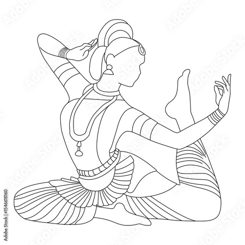 Indian Classical dance line art vector design. Indian Classical dance outline illustration design.