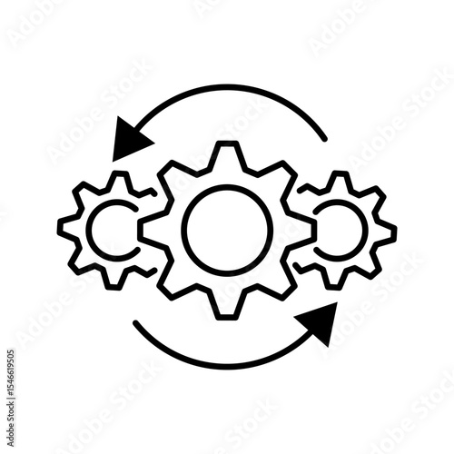 Technology development icon, innovation concept, system integration, software business, technical support, smart solution.	
