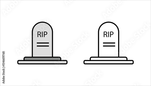 Black line Tombstone with RIP written on it icon set. isolated on white background. Grave icon.	
