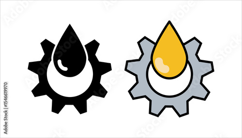 Lubricant oil drop and gear icon set. design isolated on white background. Vector illustration	

