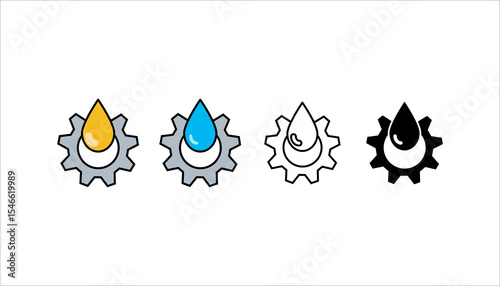 Lubricant oil drop and gear icon set. design isolated on white background. Vector illustration	
